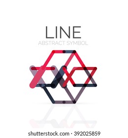 Linear abstract logo, connected multicolored segments of lines geometrical figure. Vector wire business icon isolated on white