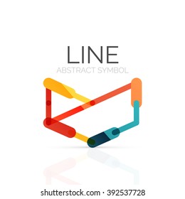 Linear abstract logo, connected multicolored segments of lines geometrical figure. Vector wire business icon isolated on white