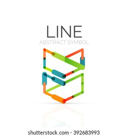 Linear abstract logo, connected multicolored segments of lines geometrical figure. Vector wire business icon isolated on white