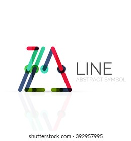 Linear abstract logo, connected multicolored segments of lines geometrical figure. Vector wire business icon isolated on white