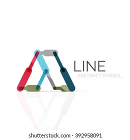 Linear abstract logo, connected multicolored segments of lines geometrical figure. Vector wire business icon isolated on white