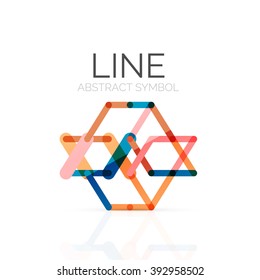 Linear abstract logo, connected multicolored segments of lines geometrical figure. Vector wire business icon isolated on white