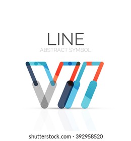 Logo abstracto lineal, segmentos multicolores conectados de líneas figura geométrica. Icono de negocio de alambre de vectores aislado en blanco