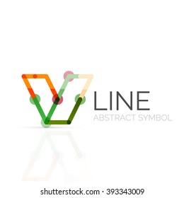 Linear abstract logo, connected multicolored segments of lines geometrical figure. Vector wire business icon isolated on white