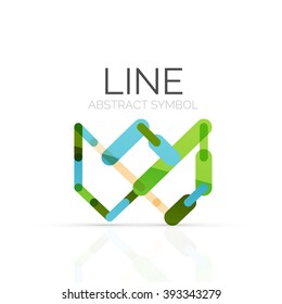 Linear abstract logo, connected multicolored segments of lines geometrical figure. Vector wire business icon isolated on white