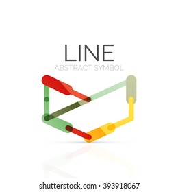 Linear abstract logo, connected multicolored segments of lines geometrical figure. Vector wire business icon isolated on white