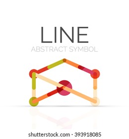 Linear abstract logo, connected multicolored segments of lines geometrical figure. Vector wire business icon isolated on white