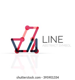 Linear abstract logo, connected multicolored segments of lines geometrical figure. Vector wire business icon isolated on white