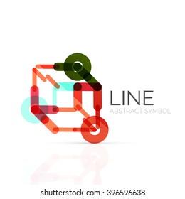 Linear abstract logo, connected multicolored segments of lines geometrical figure. Vector wire business icon isolated on white
