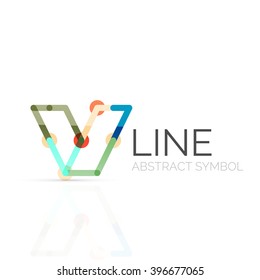 Linear abstract logo, connected multicolored segments of lines geometrical figure. Vector wire business icon isolated on white