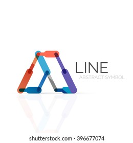 Linear abstract logo, connected multicolored segments of lines geometrical figure. Vector wire business icon isolated on white