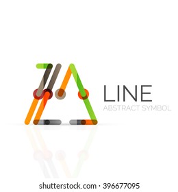 Linear abstract logo, connected multicolored segments of lines geometrical figure. Vector wire business icon isolated on white