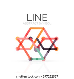 Linear abstract logo, connected multicolored segments of lines geometrical figure. Vector wire business icon isolated on white Linear abstract logo, connected multicolored segments of lines geometrical figure. Vector wire business icon isolated on white