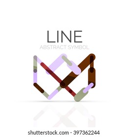 Linear abstract logo, connected multicolored segments of lines geometrical figure. Vector wire business icon isolated on white