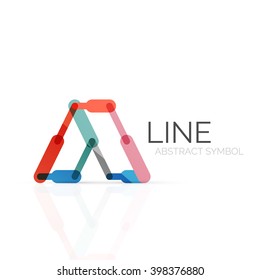 Linear abstract logo, connected multicolored segments of lines geometrical figure. Vector wire business icon isolated on white