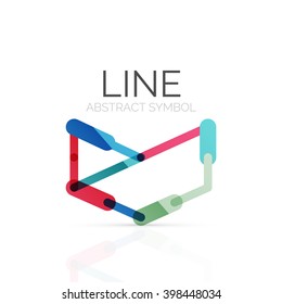 Linear abstract logo, connected multicolored segments of lines geometrical figure. Vector wire business icon isolated on white