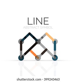 Linear abstract logo, connected multicolored segments of lines geometrical figure. Vector wire business icon isolated on white
