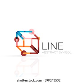Linear abstract logo, connected multicolored segments of lines geometrical figure. Vector wire business icon isolated on white