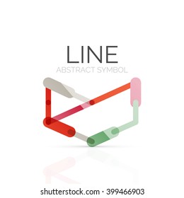 Linear abstract logo, connected multicolored segments of lines geometrical figure. Vector wire business icon isolated on white