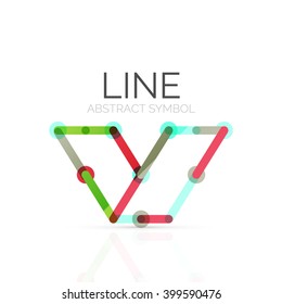 Logo abstracto lineal, segmentos multicolores conectados de líneas figura geométrica. Icono de negocio de alambre de vectores aislado en blanco