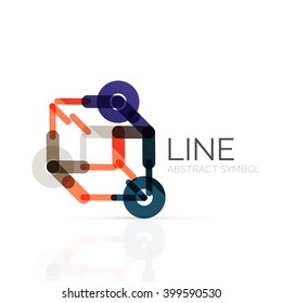 Linear abstract logo, connected multicolored segments of lines geometrical figure. Vector wire business icon isolated on white