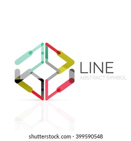Linear abstract logo, connected multicolored segments of lines geometrical figure. Vector wire business icon isolated on white