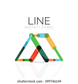 Linear abstract logo, connected multicolored segments of lines geometrical figure. Vector wire business icon isolated on white