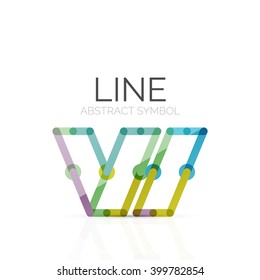 Linear abstract logo, connected multicolored segments of lines geometrical figure. Vector wire business icon isolated on white
