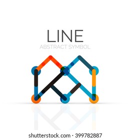 Linear abstract logo, connected multicolored segments of lines geometrical figure. Vector wire business icon isolated on white