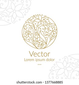 Linear abstract logo design in a circle shape. Can be used as monogram or emblem. Great for invitation background or wallpaper. Ornament vector illustration.