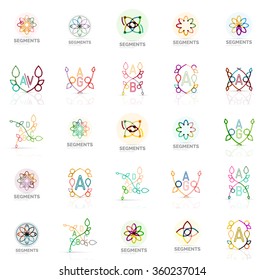 Logotipos abstractos lineales, letras, giros