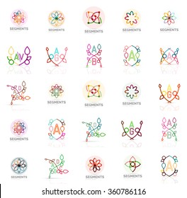 Logotipos abstractos lineales, letras, giros