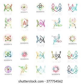 Logotipos abstractos lineales, letras, giros