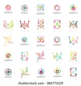 Logotipos abstractos lineales, letras, giros