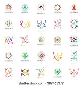 Linear abstract logos letters, swirls. Vector set