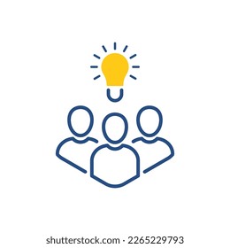 linear abstract people icon with bright light bulb. flat stroke trend modern simple thin line unity logotype graphic design web element isolated on white. concept of share thinking idea in society
