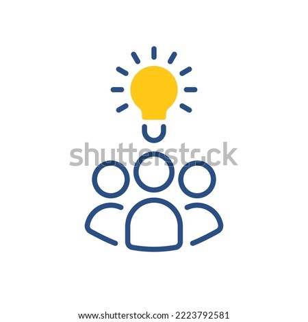 linear abstract people icon with bright light bulb. flat stroke trend modern simple thin line unity logotype graphic design web element isolated on white. concept of share thinking idea in society