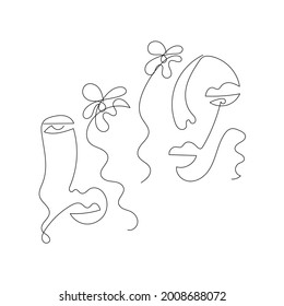 Linear abstract portrait of woman with flower in minimalistic style