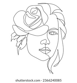 Linear abstract portrait of a young beautiful woman. One line illustration. Vector.