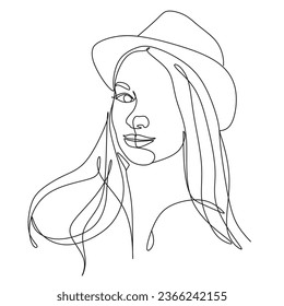 Retrato lineal abstracto de una joven hermosa mujer. Ilustración de una línea. Vector.
