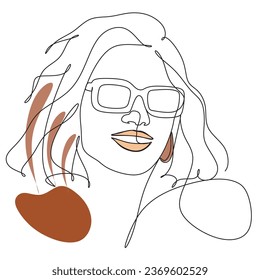 Linear abstract portrait of a young beautiful woman. One line illustration. Vector.