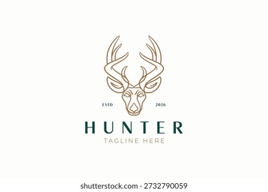 Logotipo de icono de cabeza de reno Abstractas lineal para cazador de animales o insignia de emblema de club al aire libre del bosque
