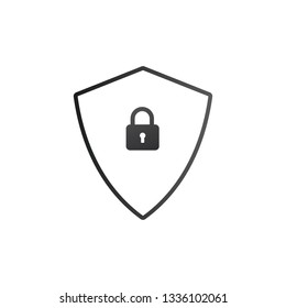 Linear Abstract security vector icon illustration isolated on black background. Shield icon. Lock icon.