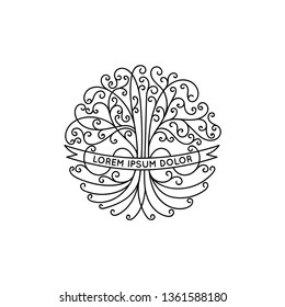 Linear abstract tree logo. Modern illustration. Isolated vector. Great for emblem, monogram, invitation, flyer, menu, brochure, background, or any desired idea.