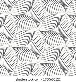 Linear abstract wavy leaves or flower on hexagon shape, monochrome stylish. pattern is clean for fabric, wallpaper, printing. Pattern is on swatches panel.