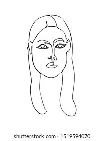 Linear abstract woman face. Continuous line art. One line drawing. Minimalist graphic.  