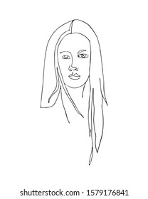 Linear abstract woman face. Continuous line art. One line drawing. Minimalist graphic.  