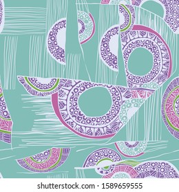 Linear abstraction. Fictional vector decorative print.
Seamless pattern.
