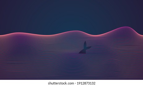 Linear abstraction on a dark blue background in horizontal format for design layouts. Flyers, booklets, Internet sites.