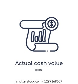 Linear actual cash value icon from Insurance outline collection. Thin line actual cash value icon isolated on white background. actual cash value trendy illustration
